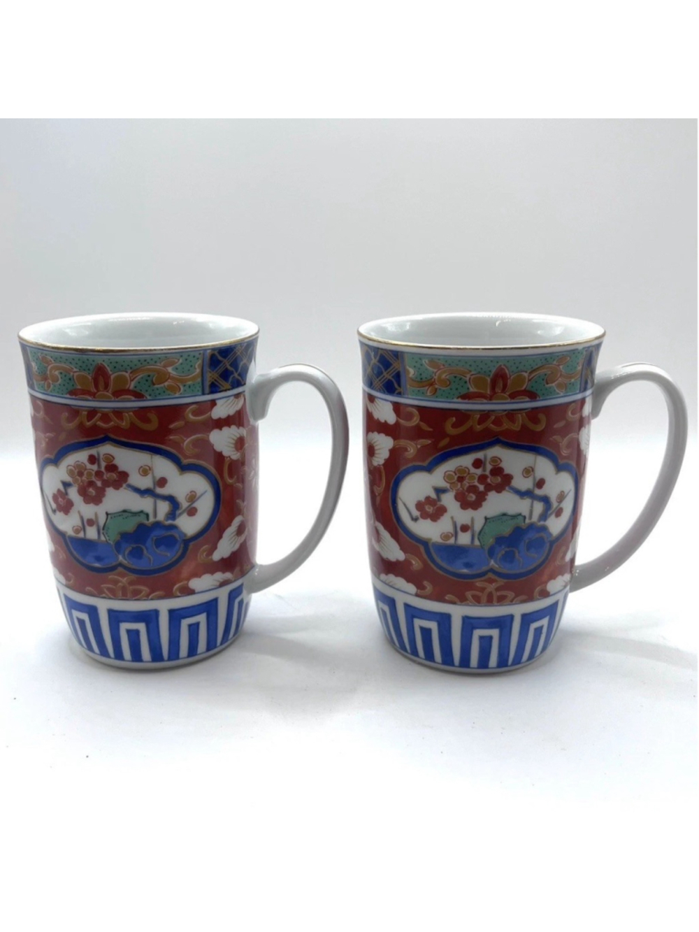 Vintage Takahashi Imari San Francisco Coffee Tea Mugs Floral Japan Set of 2